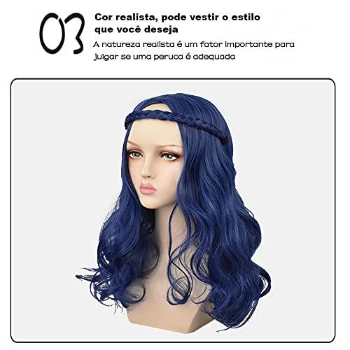 N\P Dark Blue Descendants 2 Large Wavy Wigs Set, Long Curly Hair Style, Suitable for Women Dress, Cospaly, Party Prom Hairstyles