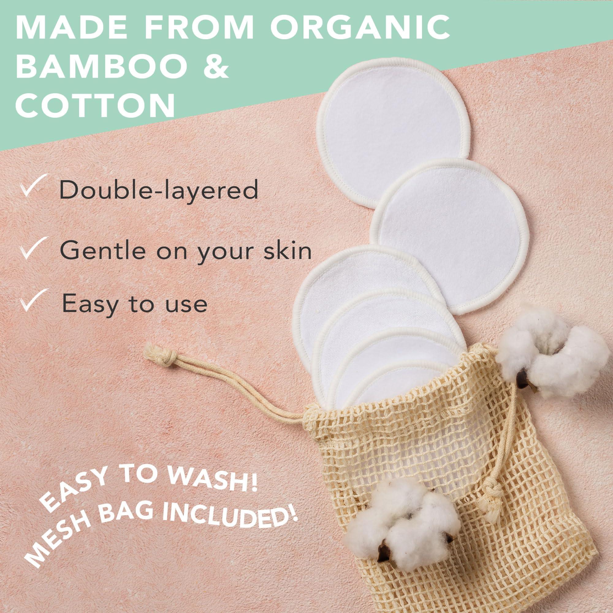 Beauty by Earth Reusable Makeup Remover Pads - 14 Eco-Friendly Cotton & Bamboo Rounds for Toner, Ultra Soft for All Skin Types, Includes Washable Bag