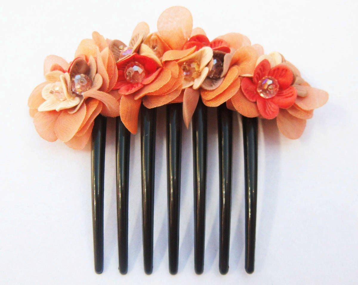 Thai French twist hair comb Ornamented along the top of the heading with Flowers made ??from fabric