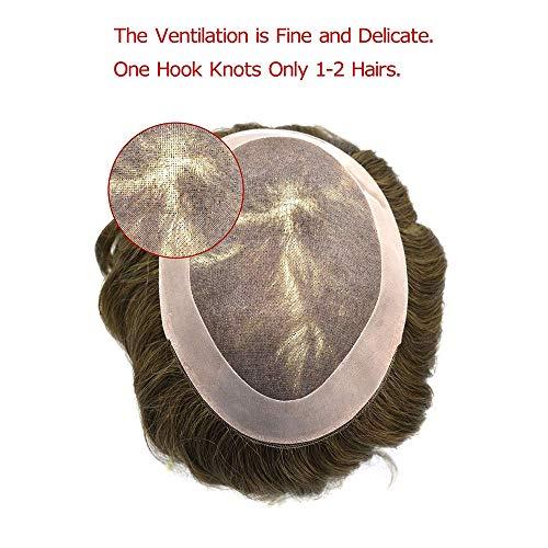 LYRICAL HAIR LYRICAL HAIR Toupee for Men Human Hairpiece Hair System Replacement Fine Mono Lace Durable PU Poly Skin Monofilament Wig Black Brown (8\"x10\", 1740# - 17# Dark Ash Blonde+40% Gray)