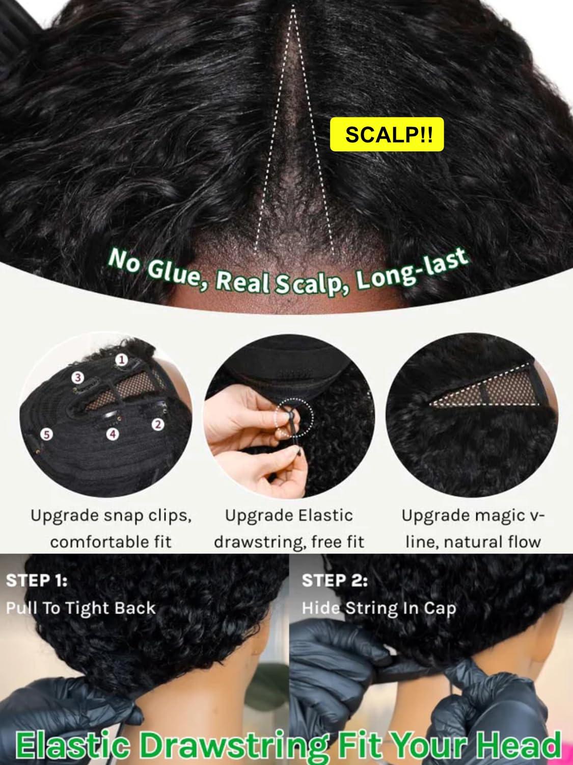 Sunber Sunber EasiContour V Part Wigs Human Hair Kinky Curly Upgrade Glueless U Part Human Hair Wig V Part Kinky Curly No Leave Out No Gel Beginner Friendly Clip in Vpart Wig 150% Density 14Inch