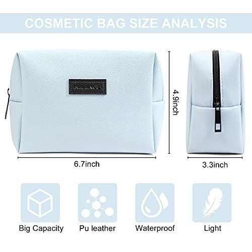 MAANGE MAANGE Small Makeup Bag for Purse and 20 Pcs Makeup Brushes Set with Gift BoxBlue+Champagne)