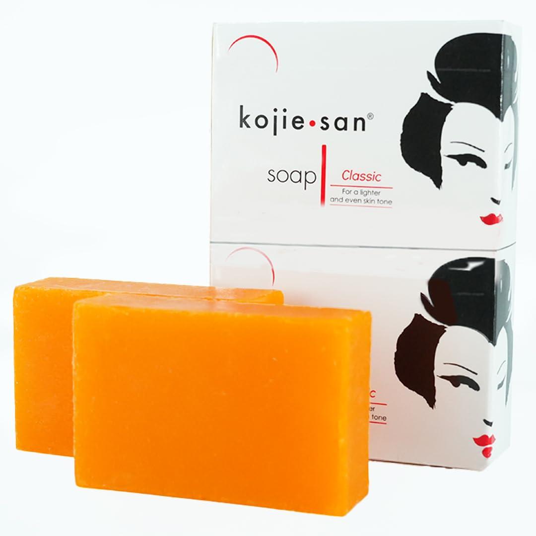 Kojie San Kojie San Skin and Body Brightening Soap - Original Kojic Acid, Dark Spot Remover Bar Soap with Glycerin & Tea Tree Oil - 65g x 2 Bars