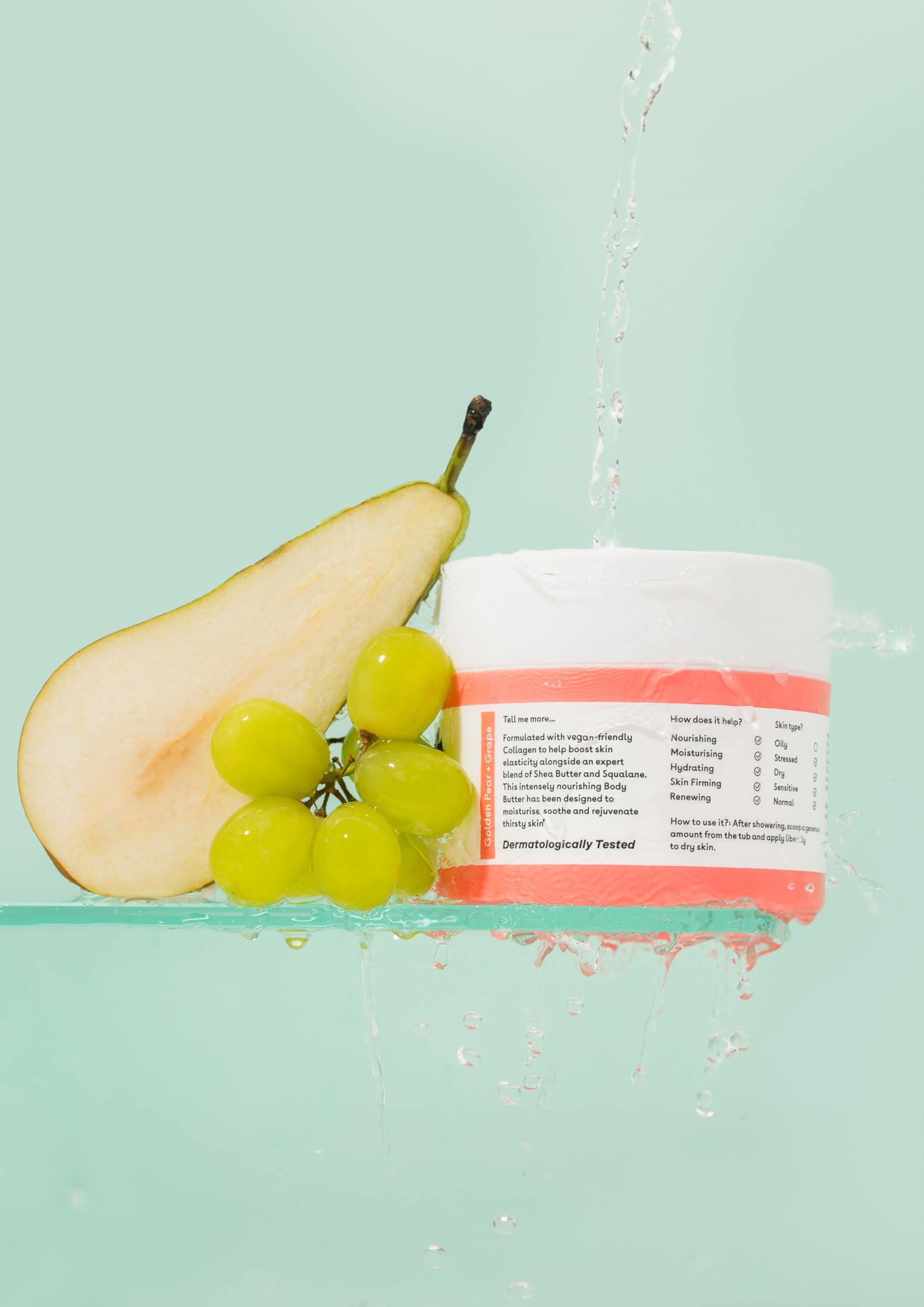 Q+A Q+A Collagen Body Butter: Luxuriously Rich, Intensely Moisturising Vegan Formula with Hydrolysed Vegetable Protein, Shea Butter, Squalane, and Golden Pear and Grape Scent for Soft, Supple Skin, 200ml