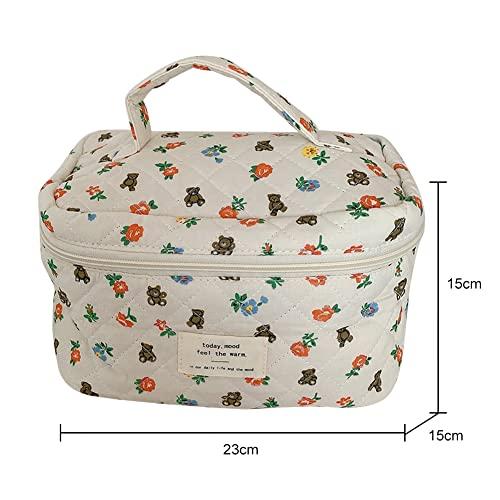 LIERWOI LIERWOI Travel Cosmetic Bag Cotton Makeup Bag Ladies, Quilted Toiletry Bag with Beautiful Floral Pattern, Cosmetic Bag Large Capacity, Make up Bag Wash Bag Portable for ladies or child (04-a)