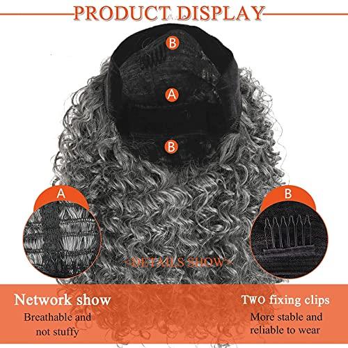 Oseti Oseti Curly Gray Headband Wig Long Wavy Headband Half Wigs for Black Women Grey Head Band Wigs, Water Wave Headband Wigs Heat Resistant Synthetic Long Wigs with Headband Attached for Black Women
