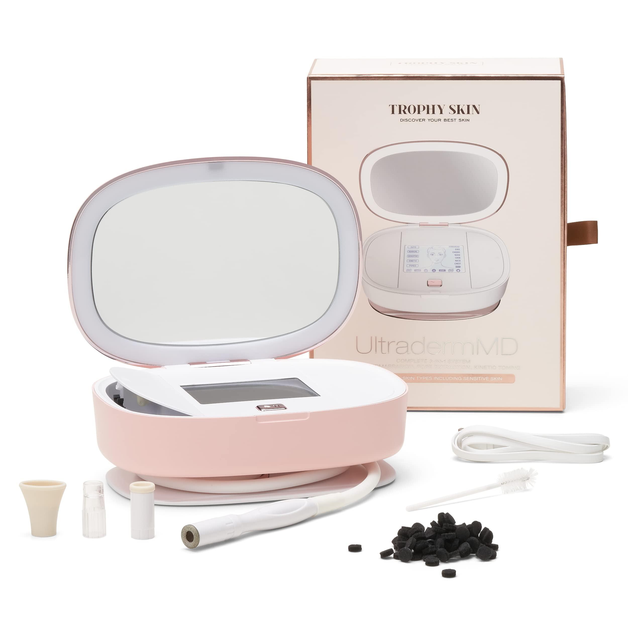 Trophy Skin Trophy Skin UltradermMD - 3 in 1 Home Spa Microdermabrasion - Deep Skin Exfoliator Machine with Real Diamond and Pore Extractor Tips - Rejuvenate Face Skin and Even Out Skin Tone - Blush