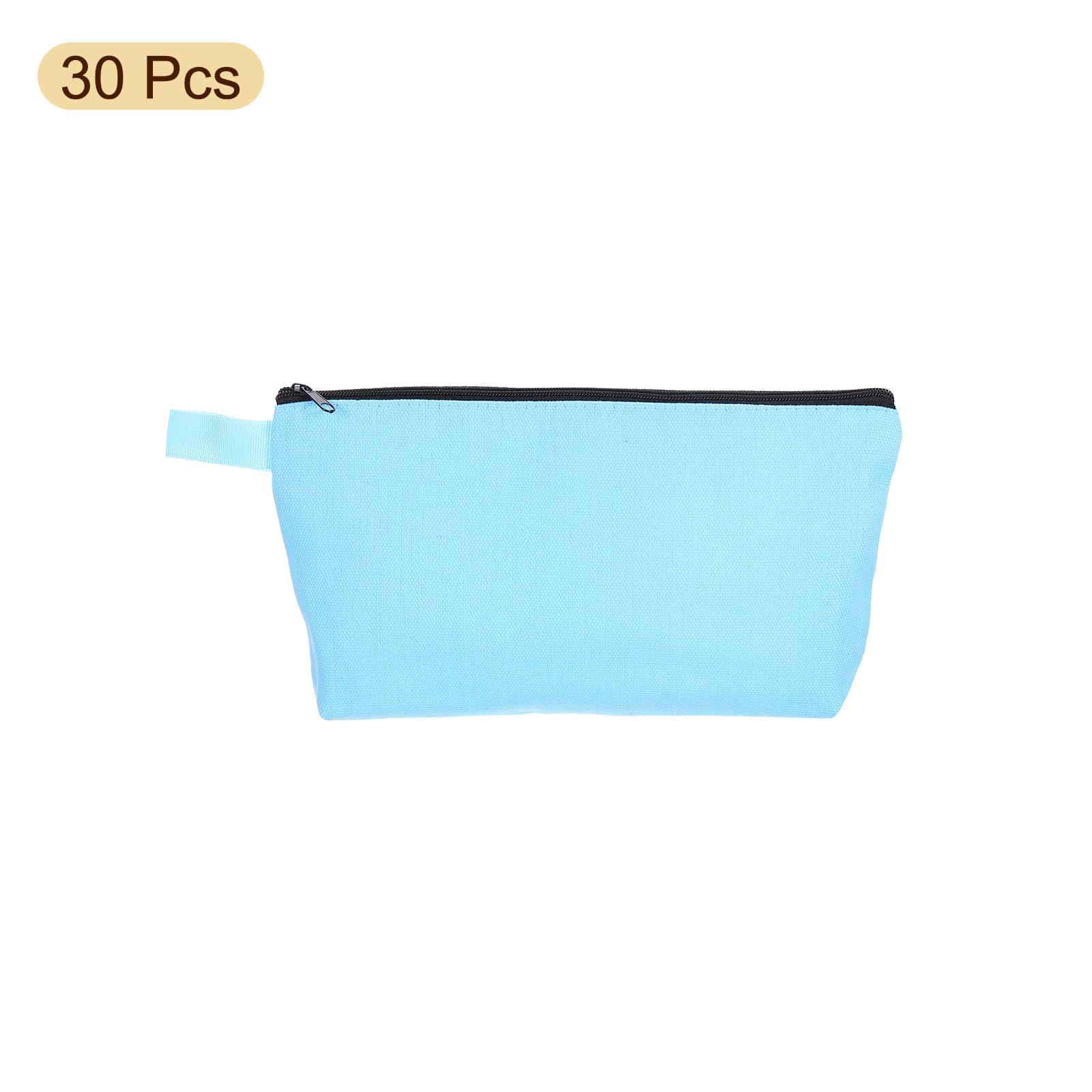 uxcell uxcell Canvas Makeup Bags, 30 Pcs Travel Cosmetic Bags Bulk, Multipurpose Plain Toiletry Zipper Pouches Blank DIY Craft Bags Pencil Bag for Women Teens, Light Blue
