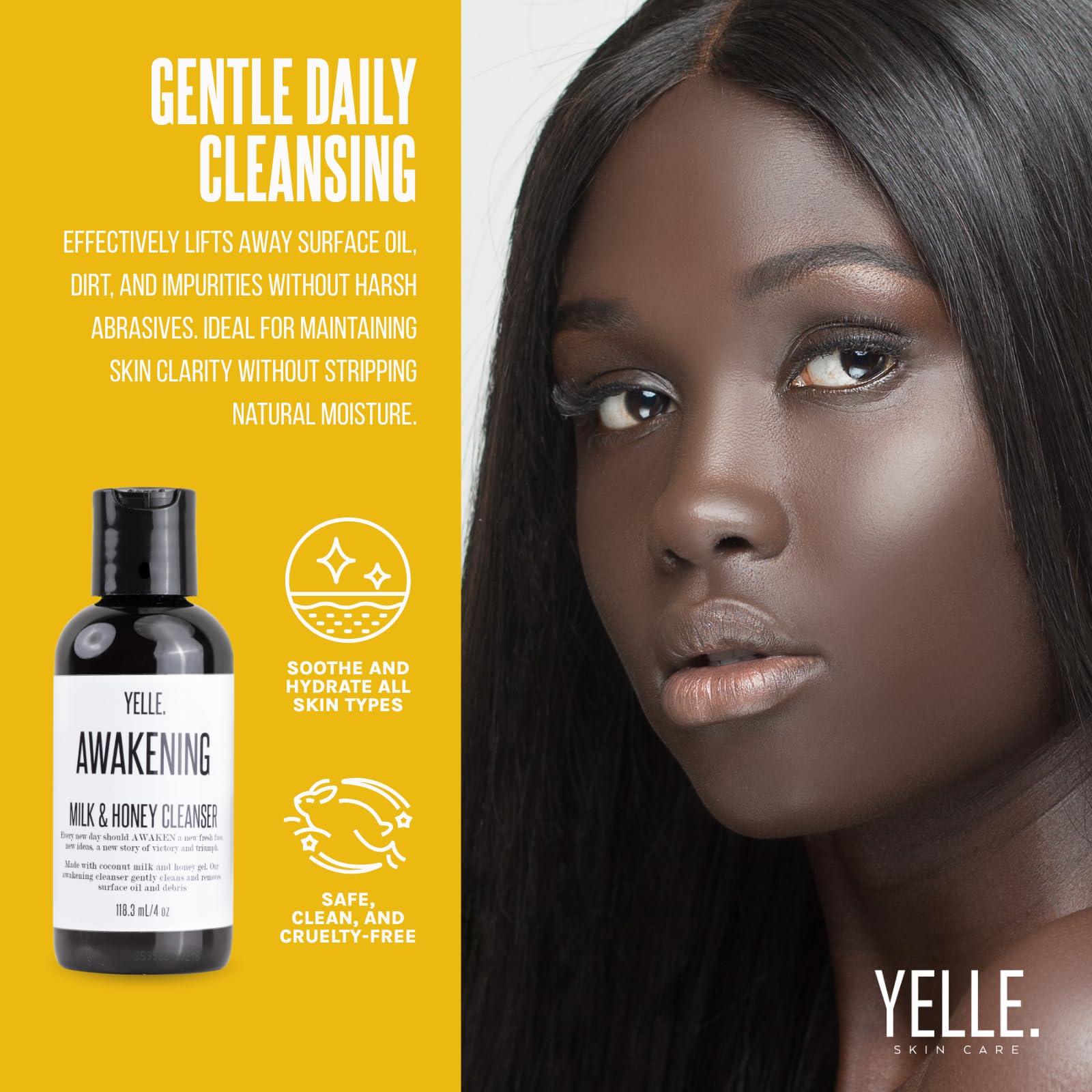 Yelle Yelle. Skincare | Awakening Milk & Honey Cleanser Formulated with Coconut Milk, Vitamin E Organic Herbal Infusion to Balance pH Levels and Retain Skins Natural Moisture Levels.| 4 oz