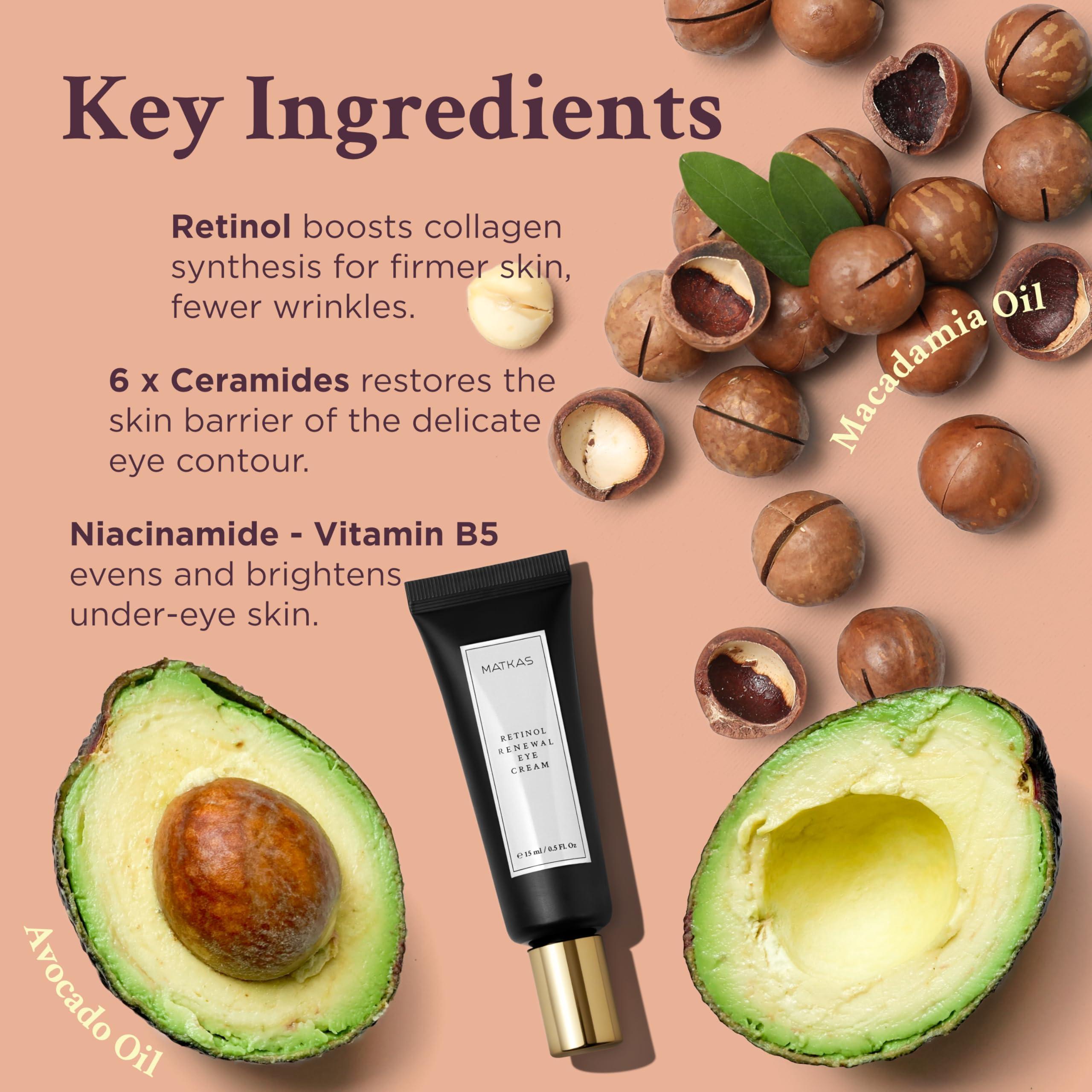 MATKAS MATKAS Korean Retinol Renew Under Eye Cream for Wrinkles, Fine Lines - 15mL Best Under Eye Brightener Cream for Dark Circles, Korean Skincare Retinol Serum for Anti Aging, Eye Bags Treatment for Women