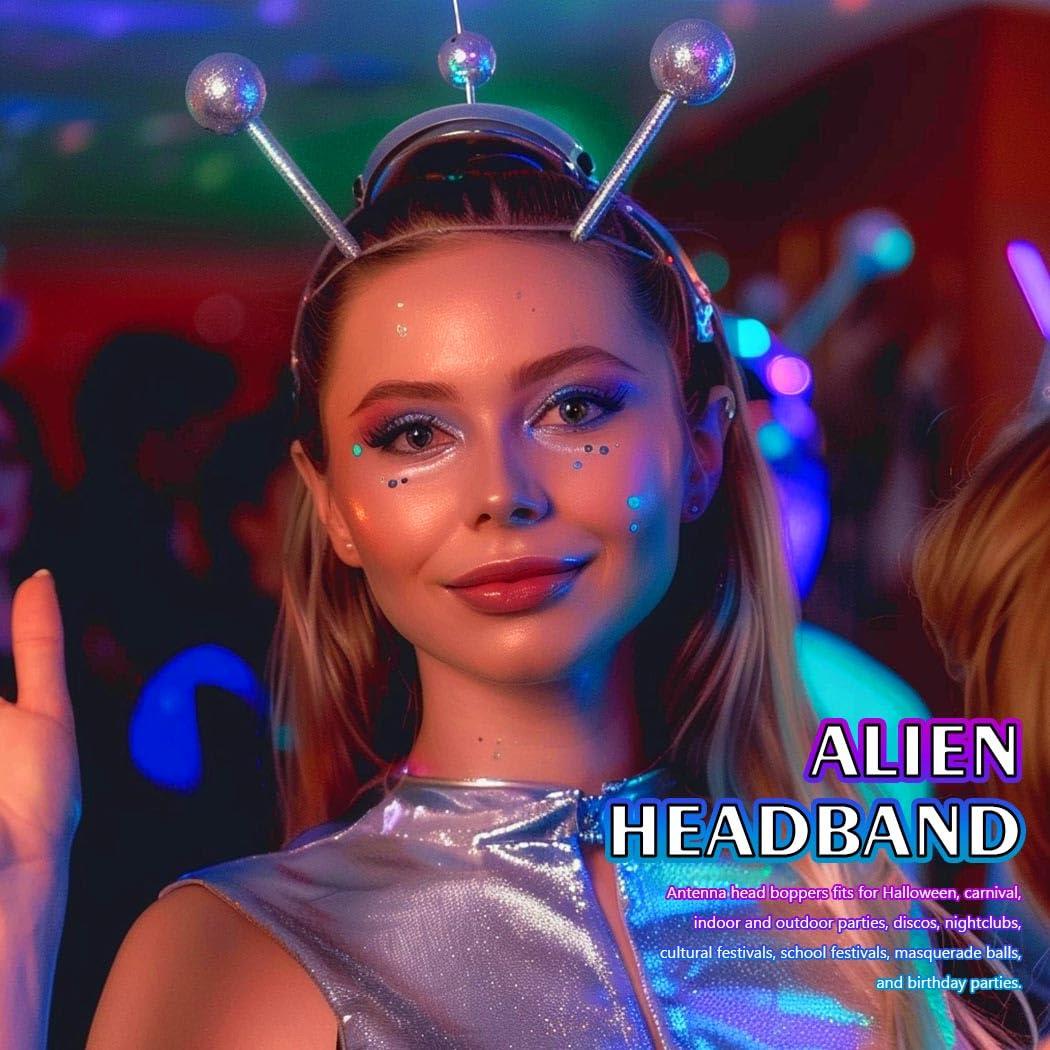 Sixexey Sixexey Light Up Alien Headband LED Silver Martian Hair Band Antenna Hair Accessories for Women