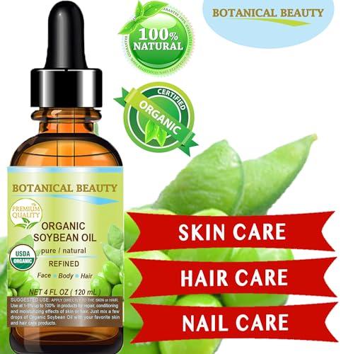 Botanical Beauty Organic SOYBEAN OIL 100% PURE Natural Refined Cold Pressed Carrier Oil for FACE, SKIN, BODY, HAIR, NAILS 1 Fl.oz.- 30 ml Skin Moisturize, Skin Nourishing by Botanical Beauty