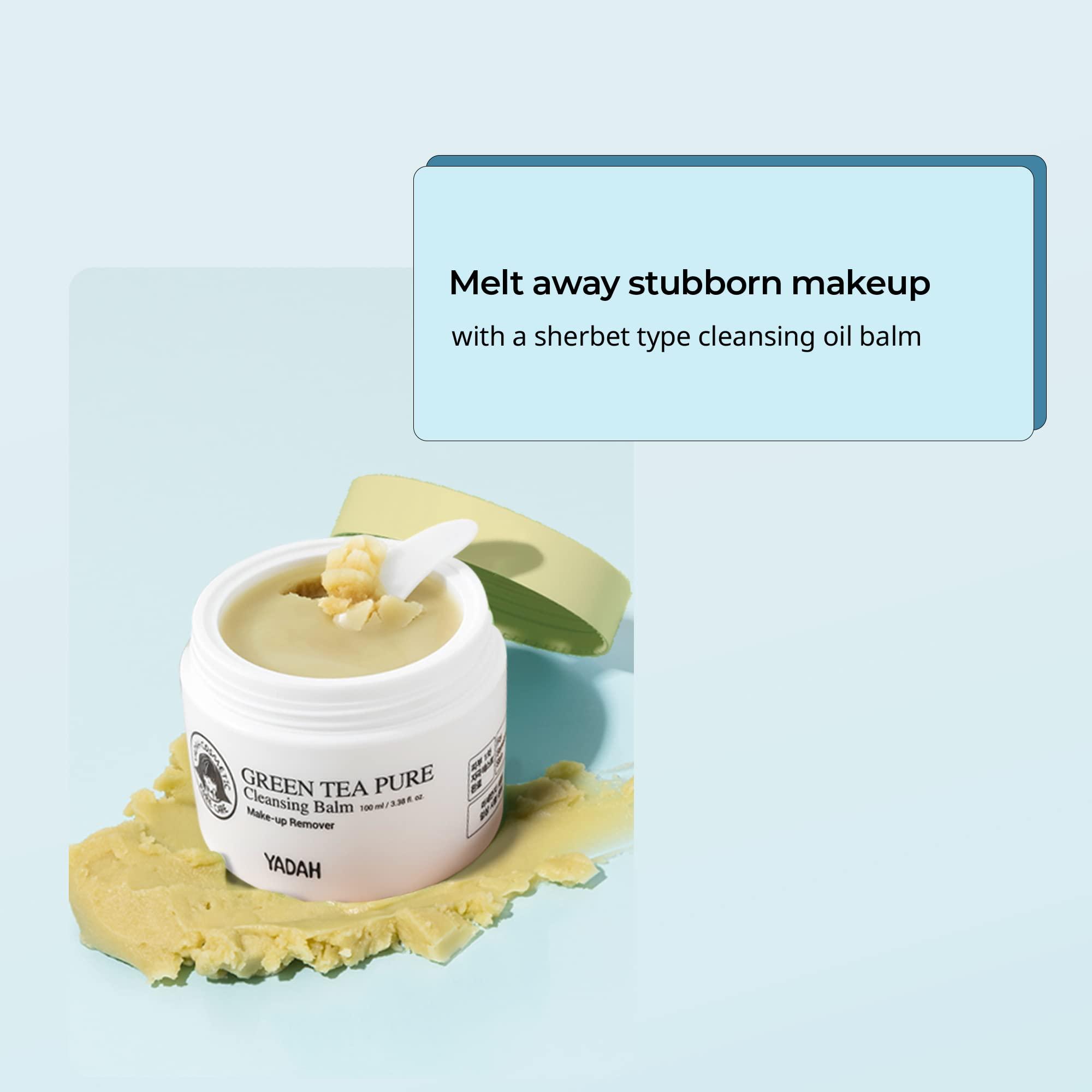 YADAH YADAH Green Tea Cleansing Balm (3.38fl oz) - Makeup Remover, Moisturizing, Residue-Free. Korean Skin Care. Vegan, Hypoallergenic.