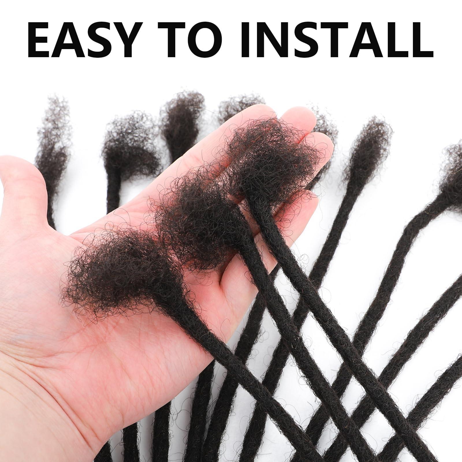 Vligcor Dreadlocks Extension Human Hair 14inch 0.6cm 60 Strands Locs Extensions Real Human Hair For Man/Women Full Handmade Permanent Loc Extensions Human Hair An Be Dyed Bleached Curled(14Inch Natural BlacK)