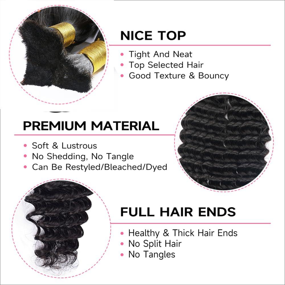Kiss darling LASHES Brazilian Remy Human Hair Deep Wave Bulk Hair For Braiding 100% Unprocessed Human Hair Bulk For Braids No Weft Bulk Hair Deep Curly 22inch 100g