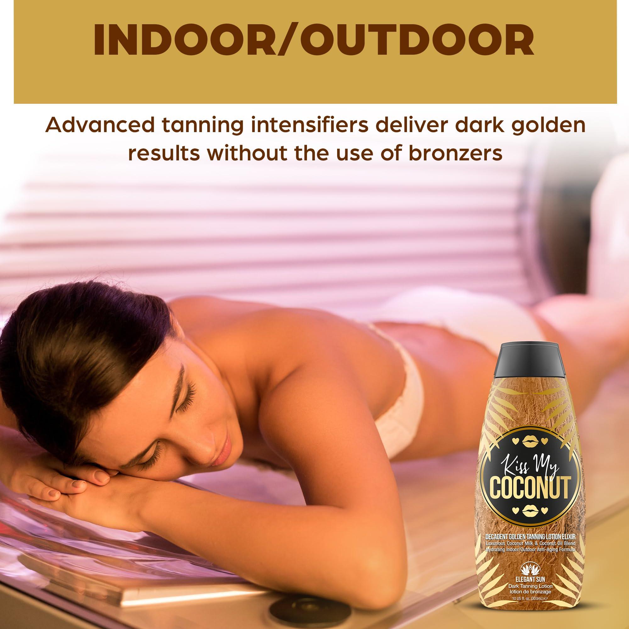 Elegant Sun Kiss My Coconut - Tanning Bed Lotion, Skin Softening Golden Tan Intensifier with Coconut Milk & Cocoa Butter, No Bronzer, Unisex Hydrating Indoor/Outdoor Accelerator by Elegant Sun