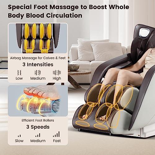 Giantex Giantex Full Body Massage Chair, Zero Gravity Massaging Chair with SL Track, Airbags, Foot Rollers, Shoulder Detection, Heating, Bluetooth, 12 Modes, Voice Control, Assembly-Free, Free Indoor Delivery