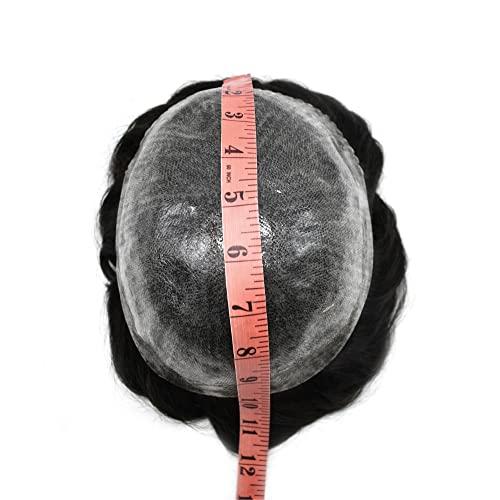 LHC Mens Toupee Full Poly Injection Pu Human Hair System for Men Natural Hairline Hair Unit Replacement Wig (#1 Jet Black)