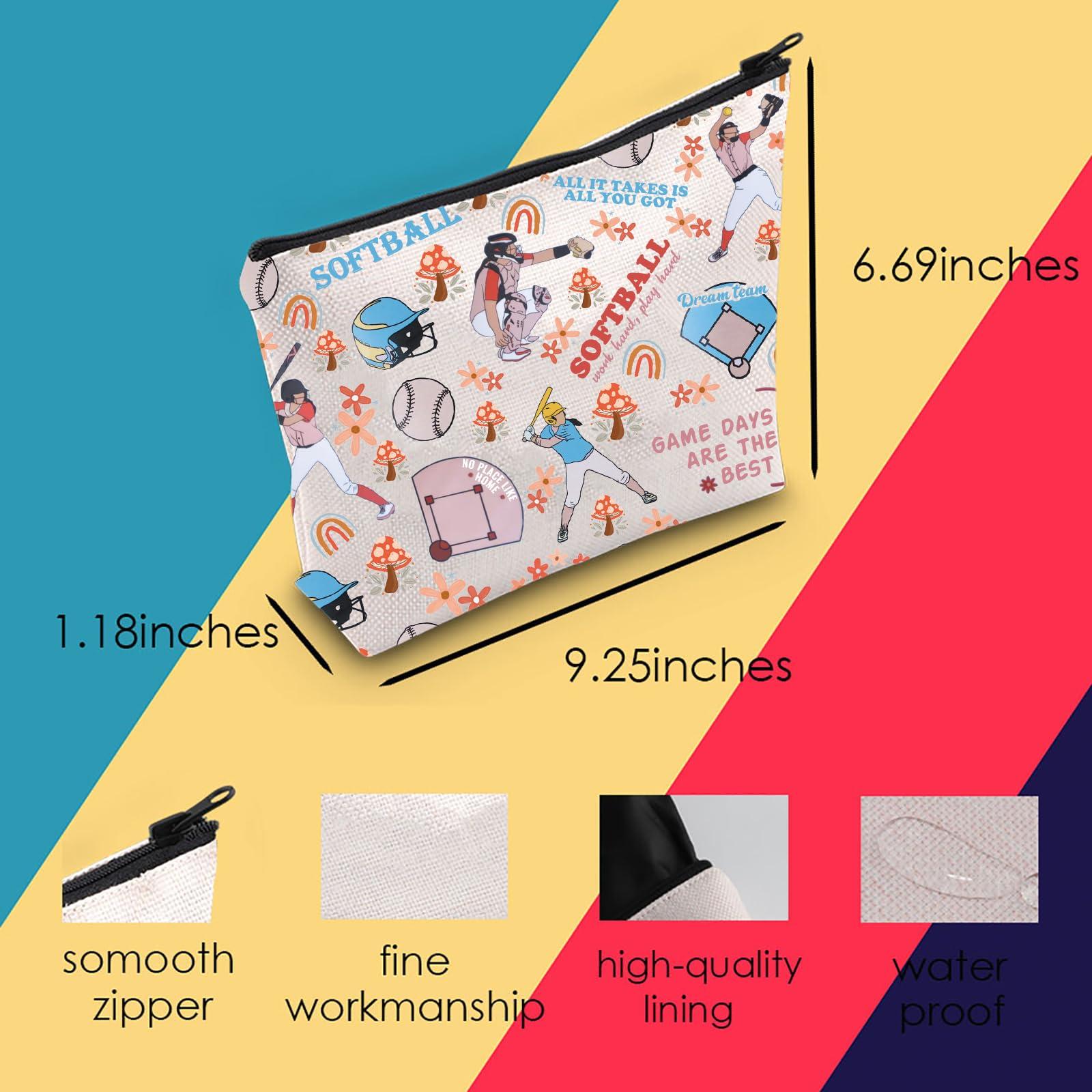 MNIGIU Softball Player Gift Softball Cosmetic Bag Softball Lover Gift Softball Coach Gift Softball Mom Gift (Work hard play hard Bag)