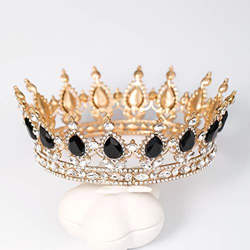 FORSEVEN FORSEVEN Queen Crown Rhinestone Wedding Crowns and Tiaras for Women Costume Party Hair Accessories Princess Birthday Crown Crystal Bridal Crown (Gold+Black)