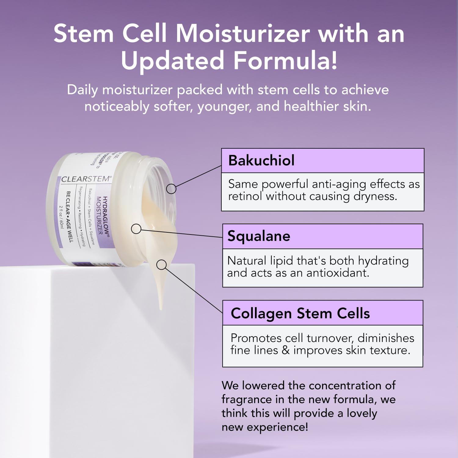 CLEARSTEM CLEARSTEM - HYDRAGLOW Stem Cell Moisturizer - Bakuchiol + Squalene - Youthful Skin Face Moisturizer - All Skin Types - Facial Skin Care Products - Vegan, Gluten Free, Cruelty Free - 2 fl oz / 60ml