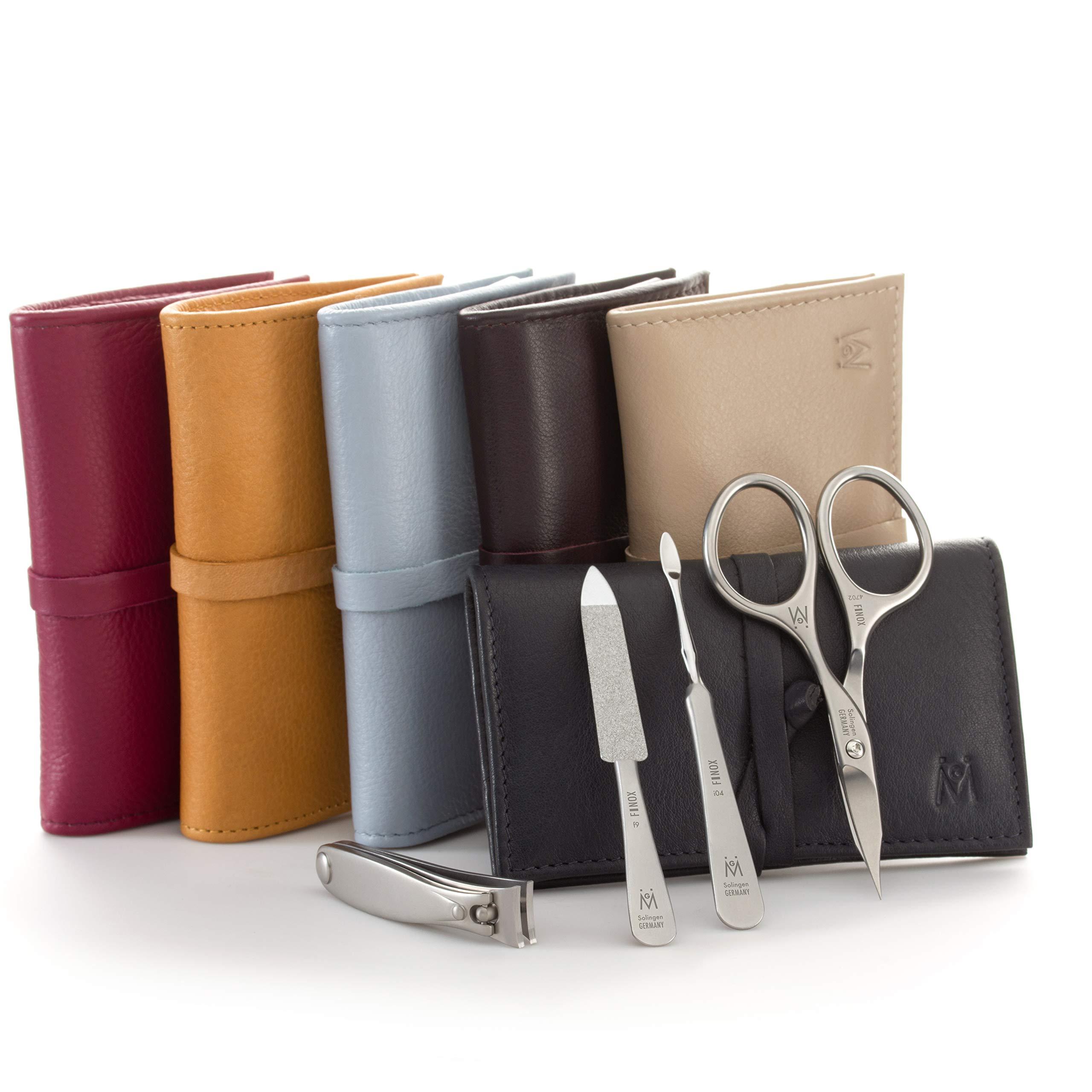 GERmanikure GERMANIKURE 4pc Manicure Set in Magenta Leather Case - Made in Solingen Germany, FINOX Stainless Steel Tools – Professional Quality Compact Nail Grooming Kit