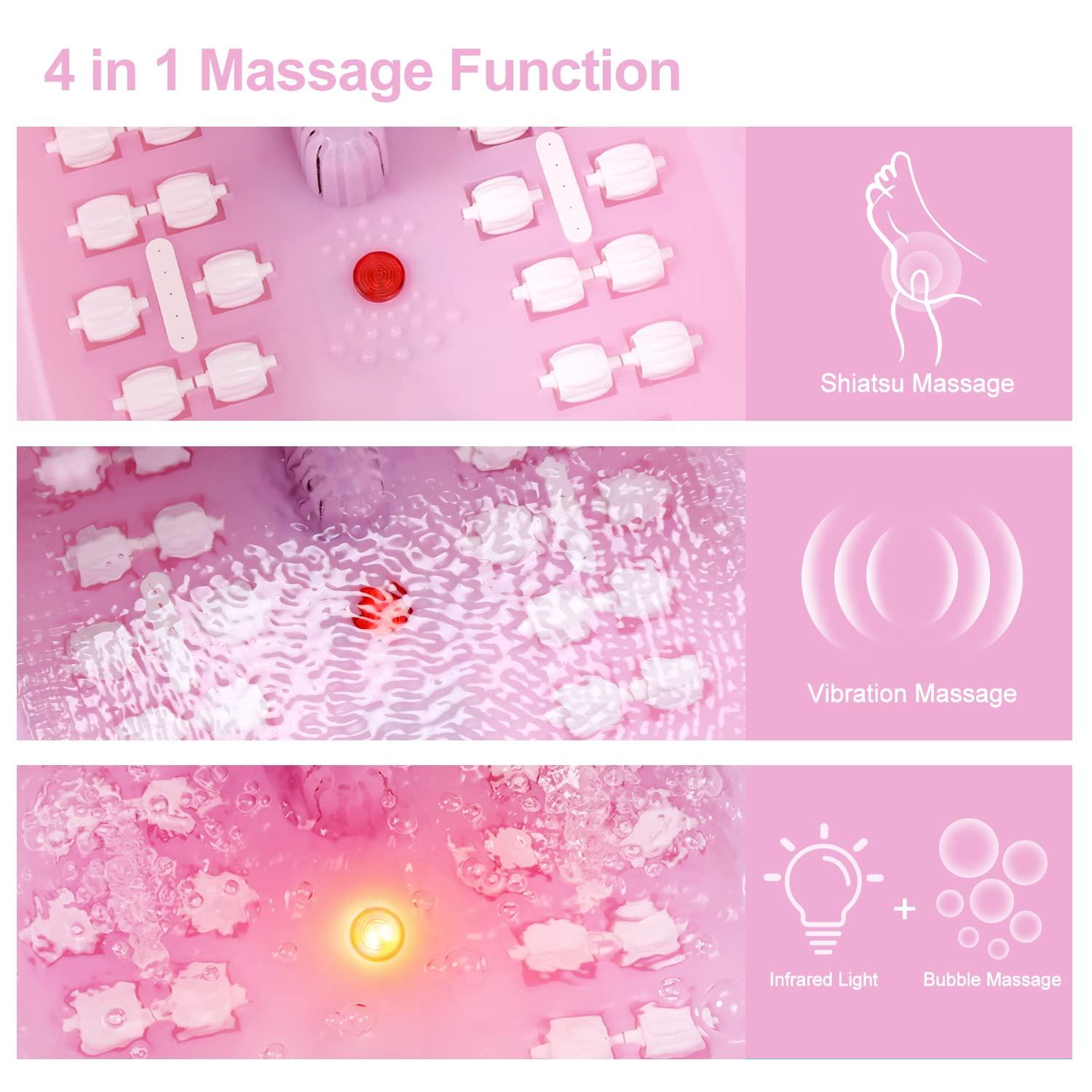 MoodRelish Foot Spa Bath Massager with Heat Bubbles and Vibration Massage and Jets, 16 OZ Calming Lavender Foot Soak Epsom Salt, Foot Soaker with Red Light, 22 Massage Rollers, Adjustable Temp - Pink