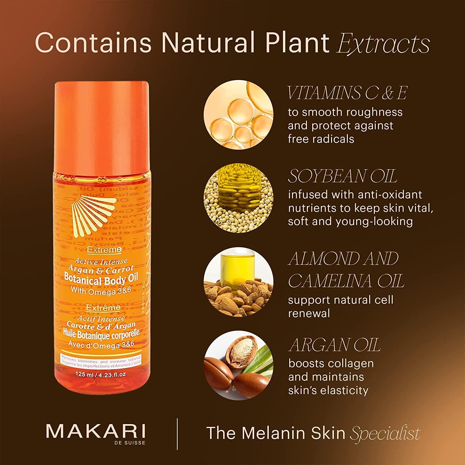 MAKARI MAKARI Extreme Active Intense Skincare Trio | Argan & Carrot Oil Exfoliating Soap, Botanical Body Oil, and Tone-Boosting Body Glycerin | Brightens, Hydrates, and Fades Marks for All Skin Types Except