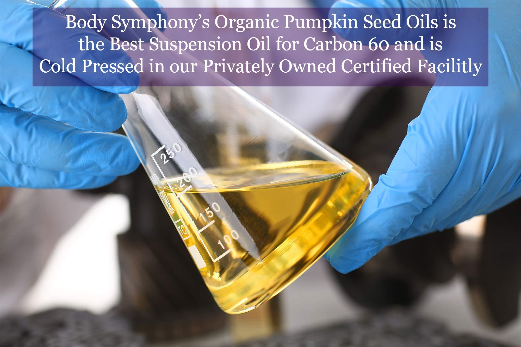 MyBodySymphony.com C60 Oil | 500 ml 99.9+% Pure Vacuum Oven Dried C60 |400mg Research Grade Carbon 60 in Organic Pumpkin Seed Oil | Made in Small Batch | Shipped in Amber Bottle for Freshness by Body Symphony