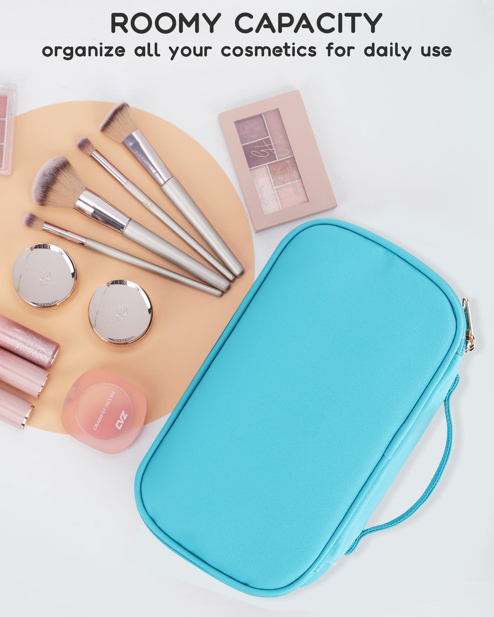 Relavel Relavel Makeup Bag Small Travel Cosmetic Bag for Women Girls Makeup Brushes Bag Portable 2 Layer Cosmetic Case Brush Organizer Christmas (Blue)