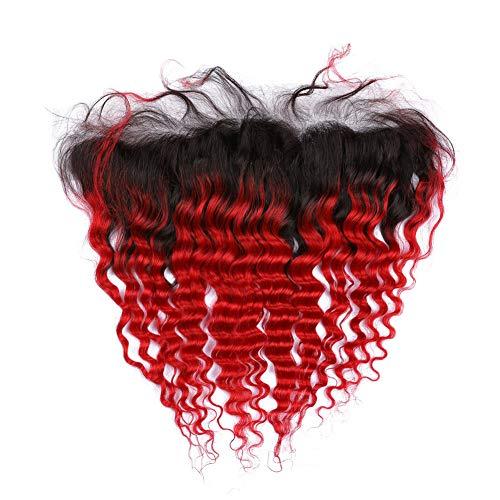 Tony beauty hair Tony Beauty Hair Ombre Red Deep Wave 2 Bundles Peruvian Virgin Hair Black Roots and Frontal Closure 13x4#1B/Red Ombre Deep Wavy Human Hair Weave Wefts with Ear to Ear Lace Frontal (24 26+24)