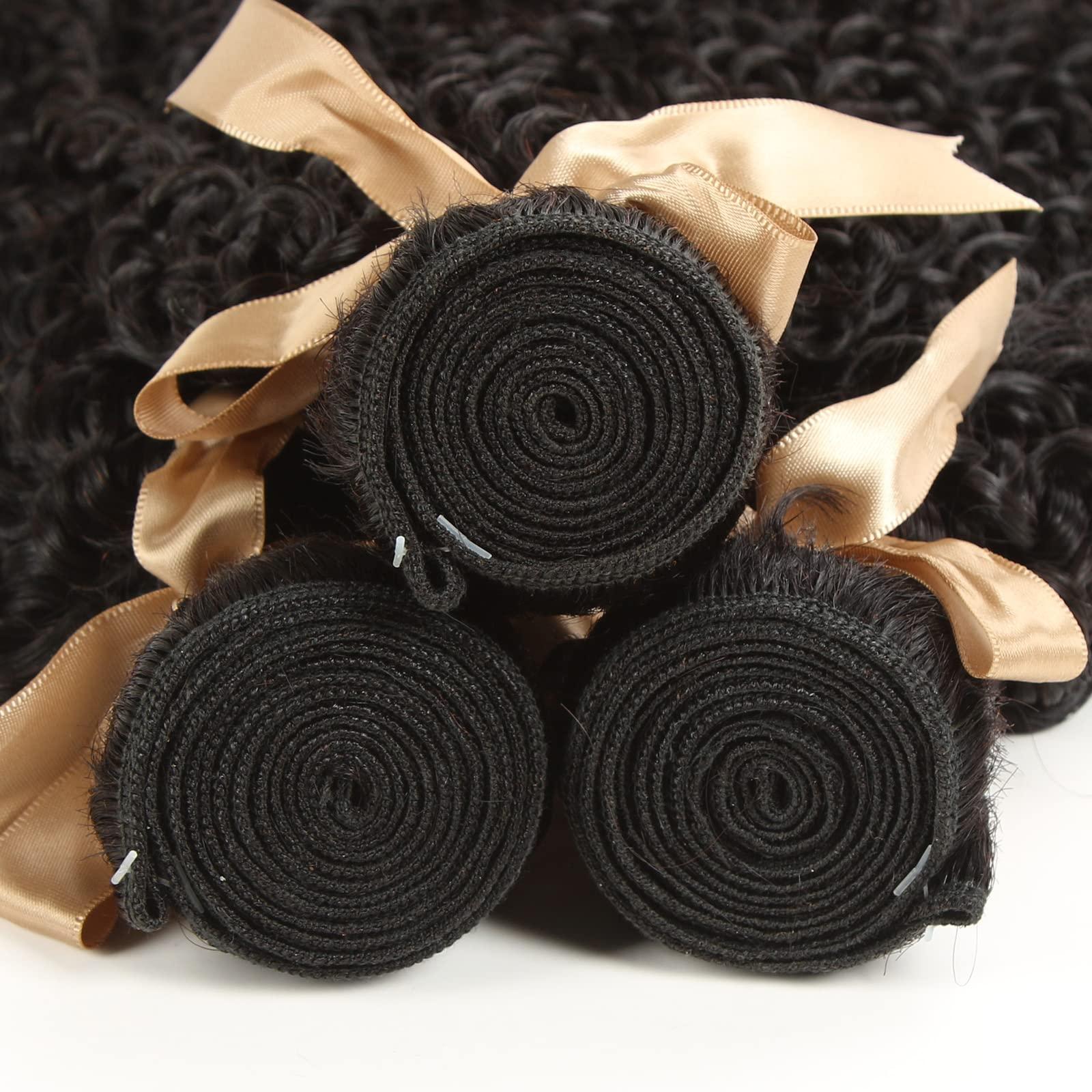 QUEEN VIRGIN REMY Curly Wave Bundles Human Hair Bundles 100% Unprocessed Brazilian Virgin Remy Hair 1 Bundles 20 inch Deep Curly Bundles Hair Extensions Natural Color