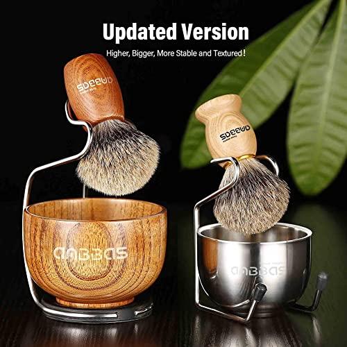 Anbbas Anbbas Shaving Set, Pure Badger Hair Shaving Brush Wood Handle and Large Soap Bowl with Stainless Steel Shaving Stand 3IN1 Kit for Men