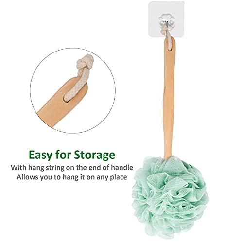 Arswin Arswin Loofah Sponge Back Scrubber, Wooden Long Handle Bath Sponge Lufa Shower Brush, Soft Nylon Mesh Back Cleaner Washer, Men & Women Exfoliating Luffa Pouf on a Stick for Body (Green)