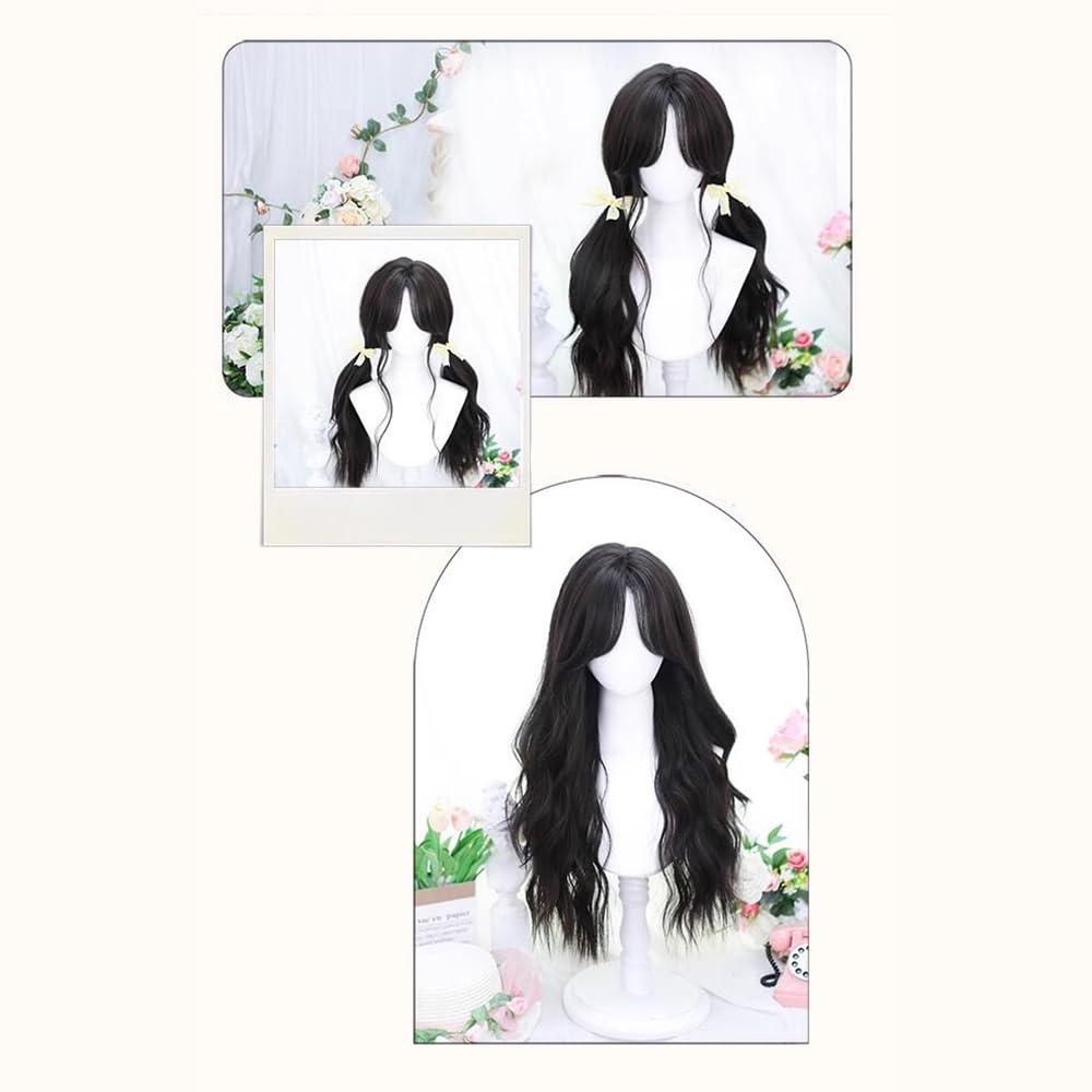 TALENARRA TALENARRA Black Wig with Bangs Long Black Wavy Wigs for Women Synthetic Wigs Natural Black Curly Hair Wig for Daily Party Use (black)