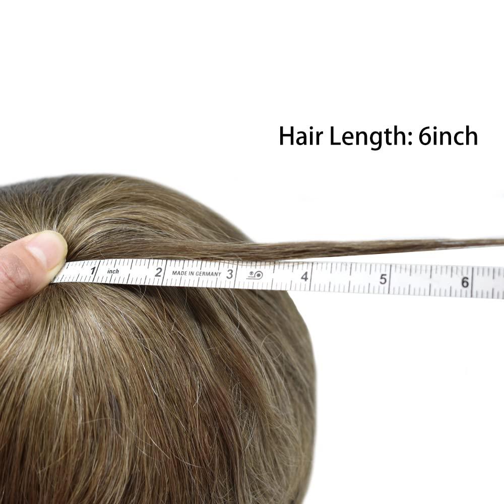 Hair Wonders Toupee for Men Hair Piece Real Human Hair Full Poly Skin Mens Toupee Men Hair System Hair Replacement Systems for Men Invisible Hair Pieces for Men #1710 17# DARK ASH BLONDE+10% GREY 6x9