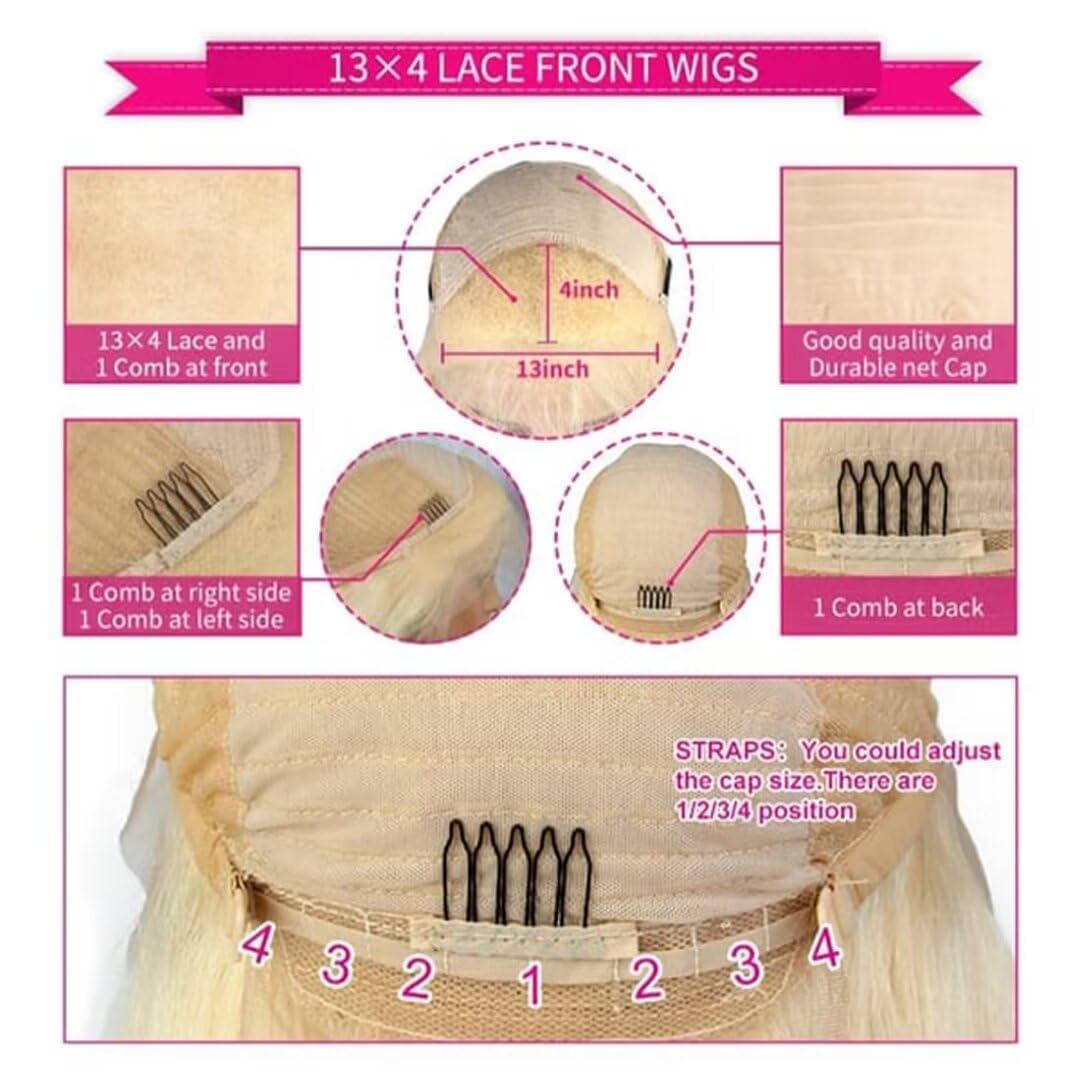 FTQZKEY FTQZKEY 24 Inch Honey Blonde Straight Wig Human Hair 13x4 Honey Blonde HD Lace Front Wig Human Hair 180 Density 27# Colored Human Hair Lace Front Wigs Blonde Human Hair Wigs for Women