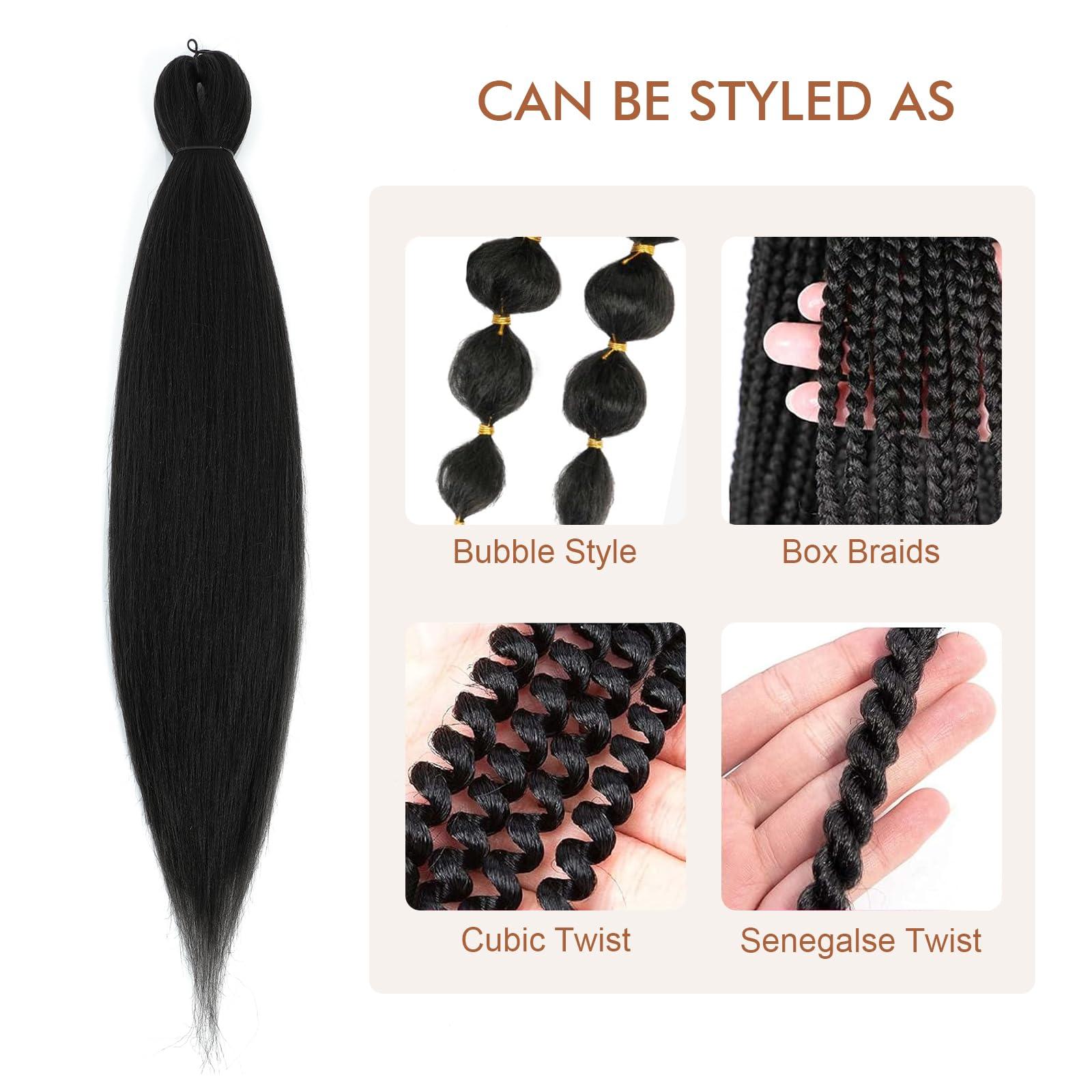 DIFUNEE DIFUNEE Pre-stretched Braiding Hair - 36 Inch 8 Packs Natural Black Super Long Braiding Hair For Twist or Box Braids, Yaki Texture Hot Water Setting Synthetic Braiding Hair Extensions (36 Inch, 1B-8P)