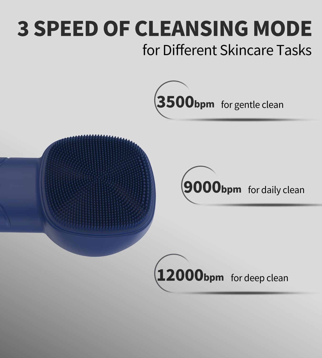 Xpomelo Facial Cleansing Brush face Scrubber Face Scrub Brush for Men & Women Rechargeable Face Brushes for Facial Electric Silicone Face Scrubber Cleanser Brush 3 Modes (Blue)