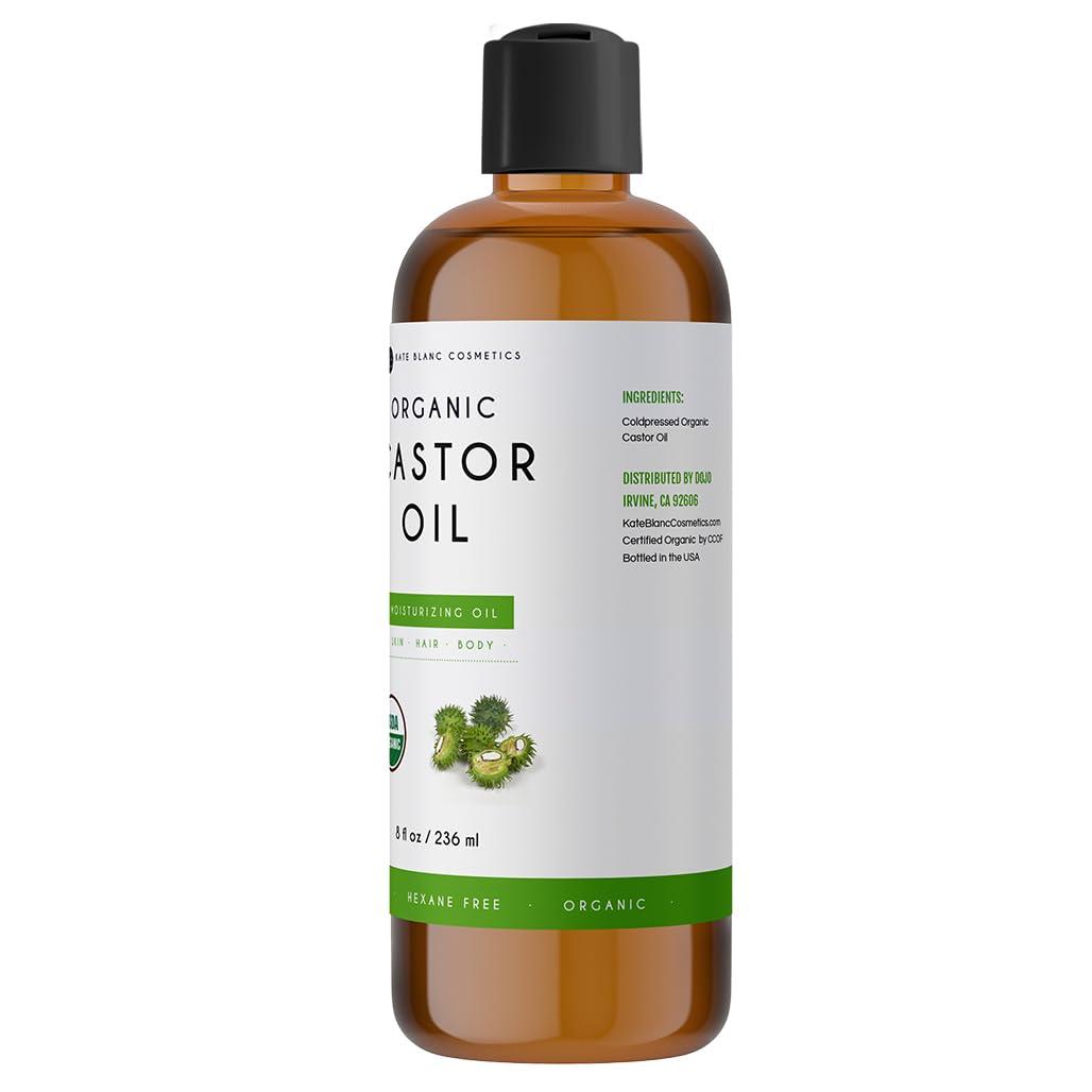 Kate Blanc Cosmetics Kate Blanc Cosmetics Castor Oil 8oz USDA Certified Organic. Cold-Pressed, 100% Pure, Hexane-Free. Promote Growth for Hair, Eyelashes, Eyebrows. Moisturizing For Dry Skin and Body