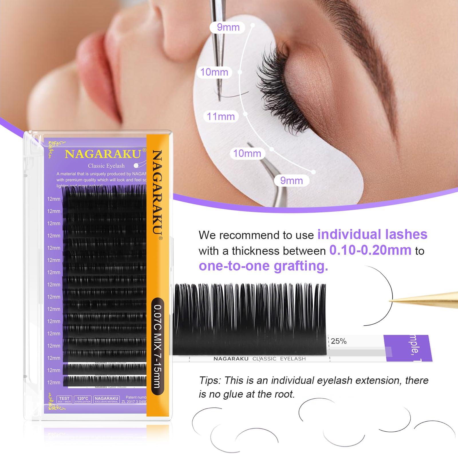 NAGARAKU NAGARAKU Eyelash Extensions Individual Lashes 0.03mm C curl 9mm 16 Rows Soft Natural Matte Black Professional Mega Volume Beauty Salon Supplies
