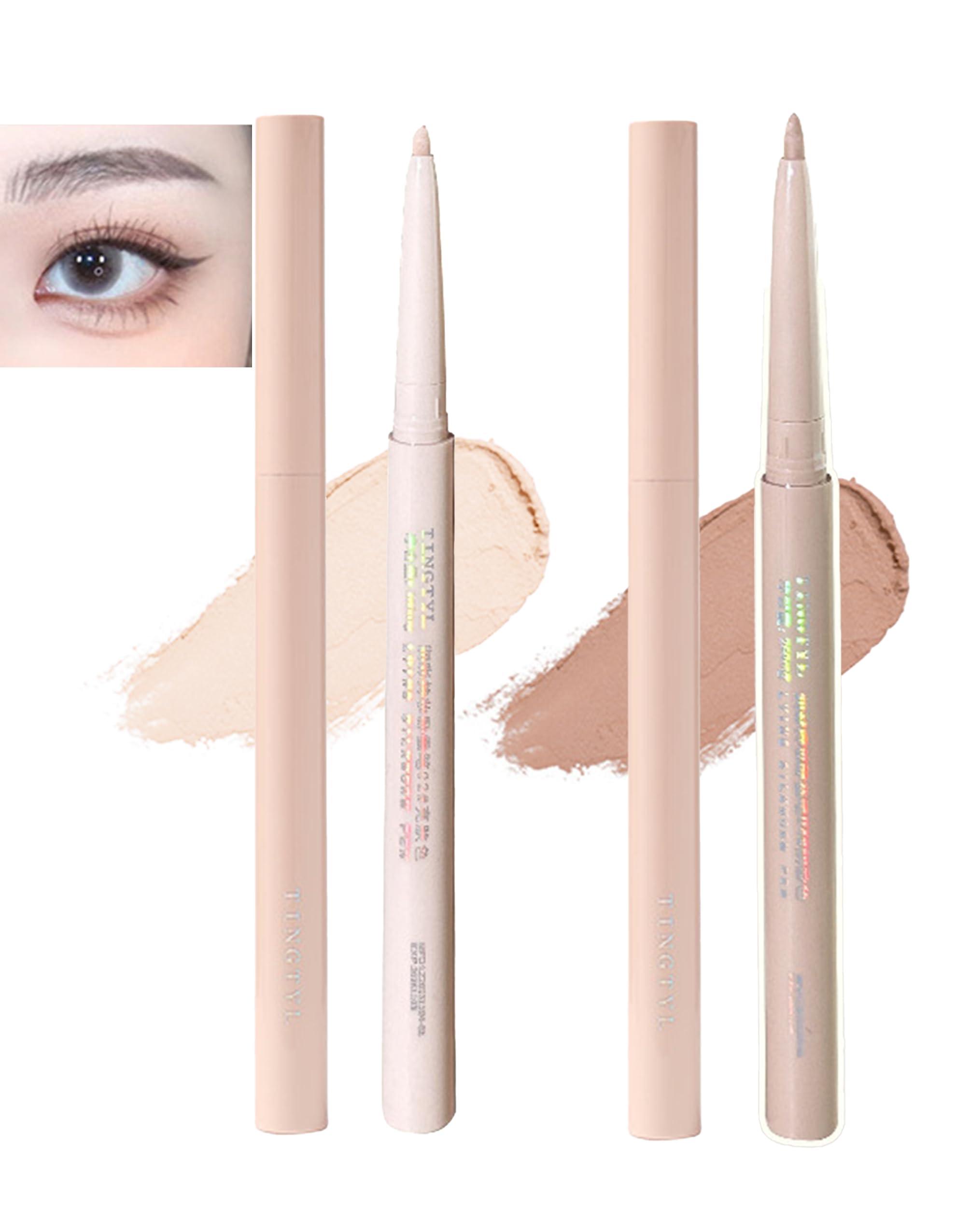 Okerker Under Eye Highlighter Makeup Stick, Eyeliner Eye Enhancing, Lying Silkworm Pencil Highlight & Contouring Stick, Silky-smooth Long-lasting Smudge-proof for Tear Drop Eye Brightener Eye Bigger Eye 2PCS