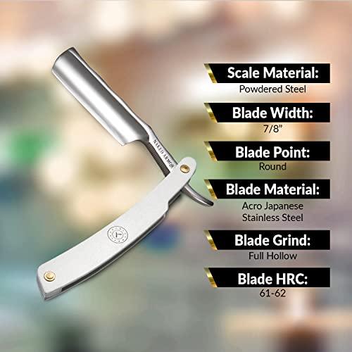 Naked Armor Stainless Steel Straight Razor Travel Kit - Shave Ready Straight Edge Razor, Stainless Steel Straight Razor for Men, Collapsible Shave Brush, Razor Strop, Leather Case, Lightweight, Perfect for Travel