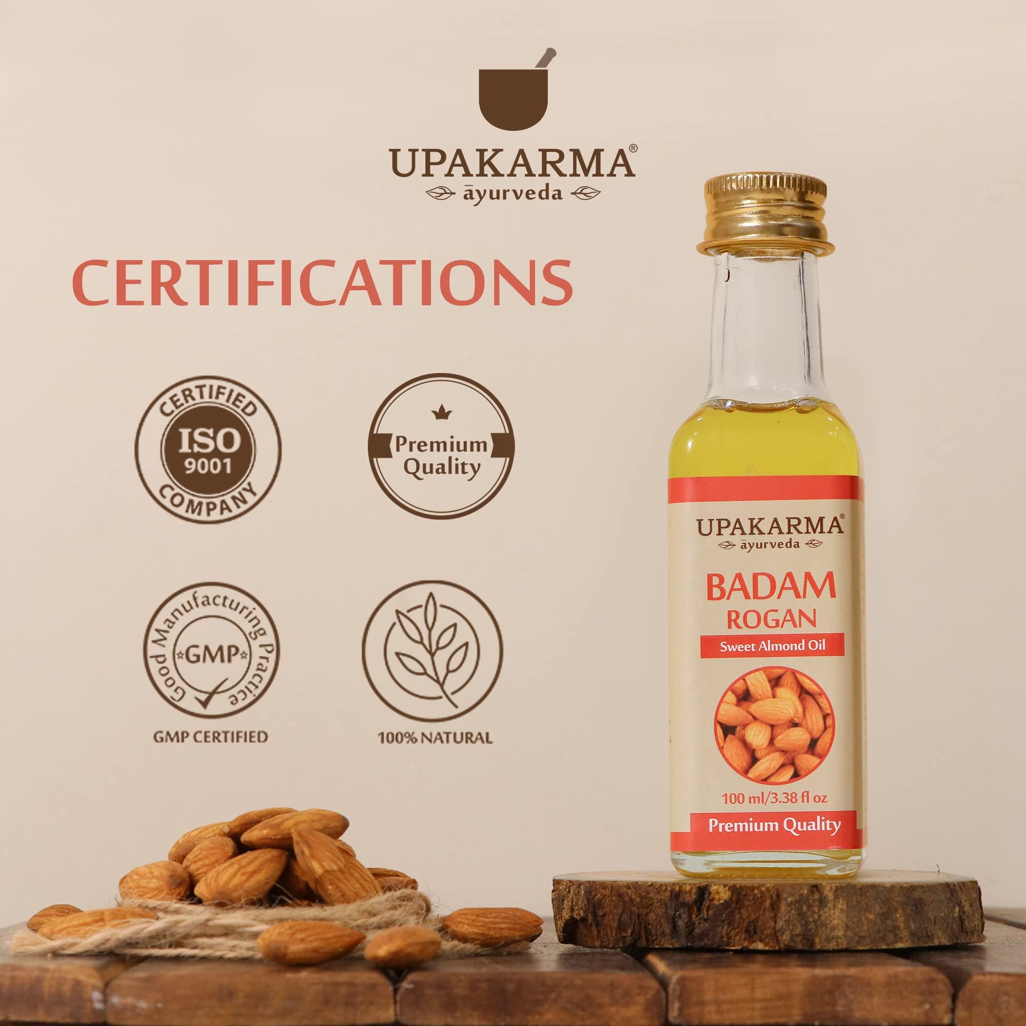UPAKARMA Upakarma Pure and 100% Natural Cold Pressed Sweet Almond Badam Rogan Oil)-100 ml (pack of 2)