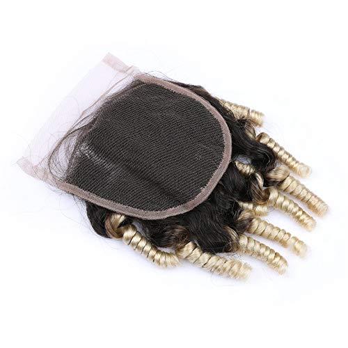 Generic #1B/613 Ombre Aunty Funmi Hair Bundles with Closure Blonde Ombre Bouncy Curly Brazilian Human Hair 3 Bundles with Closure Funmi Curly Ombre Blonde Lace Closure 4x4 with Weaves (26 26 26 with 24)