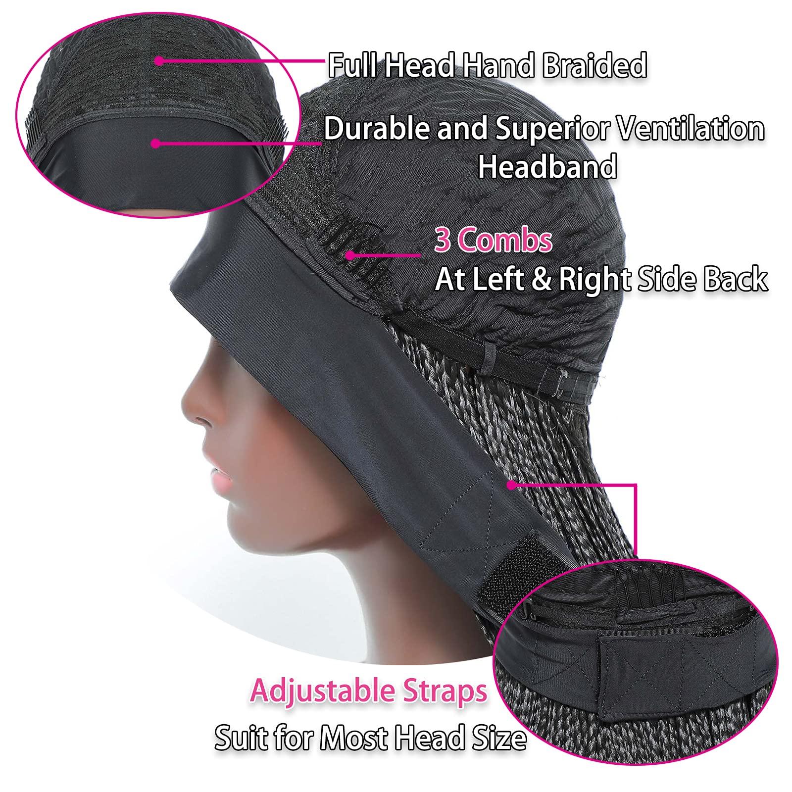 ROSEBONY ROSEBONY Box Braided Headband Wigs for Black Women Micro Braids 30 Inch Long Wigs Synthetic Wigs with Small Braids (1b, Headband Box Wig)