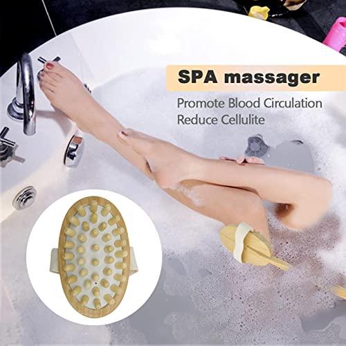 Ptvale Dry Brush for Cellulite and Lymphatic, Dry Brushing Body Brush Set Natural Boar Bristles Exfoliating Back Scrubber with Long Handle Face Brush and Cellulite Massager for Dead Skin Removing 3 PCS