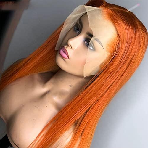 NICY NICY Orange Ginger Straight Lace Front Wig Human Hair Malaysian Bone Straight HD Transparent Lace Front 13x4 TPart Lace Wig22inch