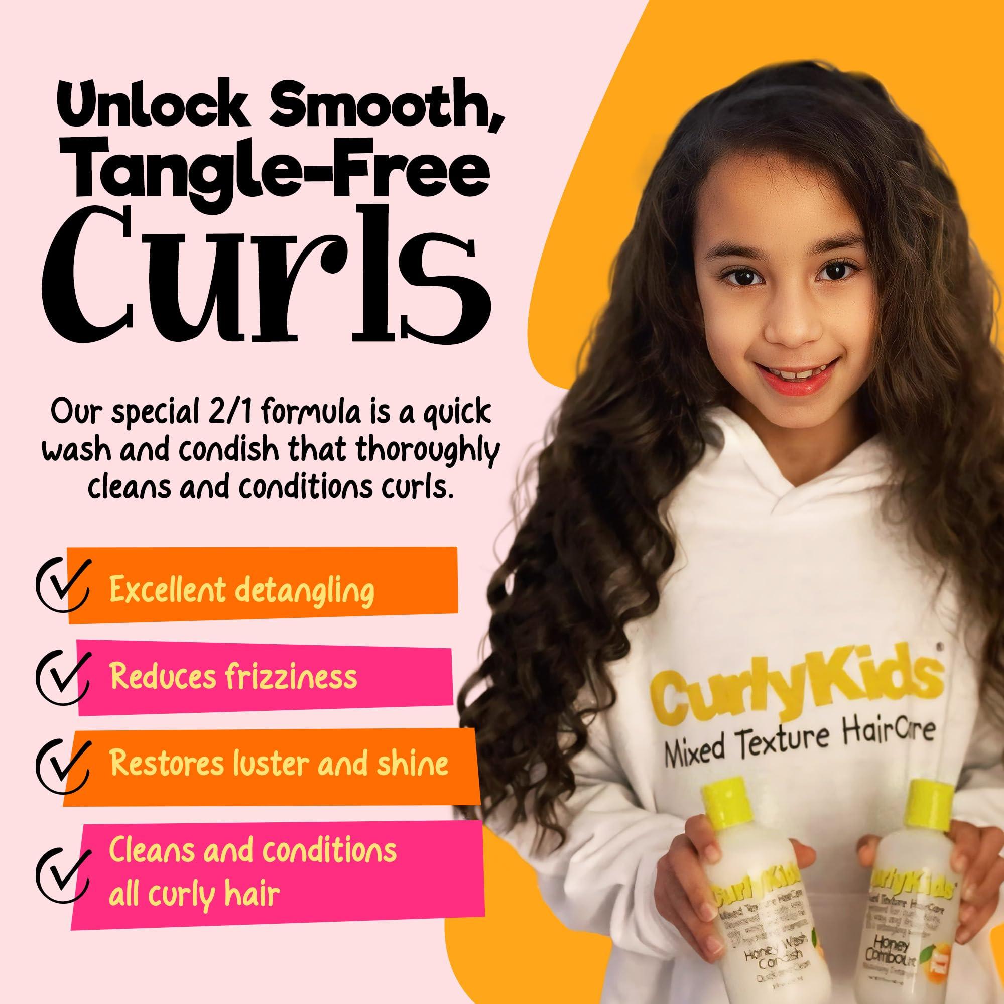 CurlyKids CurlyKids Honey Wash Condish 2-in-1 Hydrating Shampoo & Conditioner for Kids Sulfate-Free Kids Hair Care for Curly, Kinky, Coily & Wavy Hair Moisturizing & Detangling Curl Shampoo, 8oz (Pack of 3)