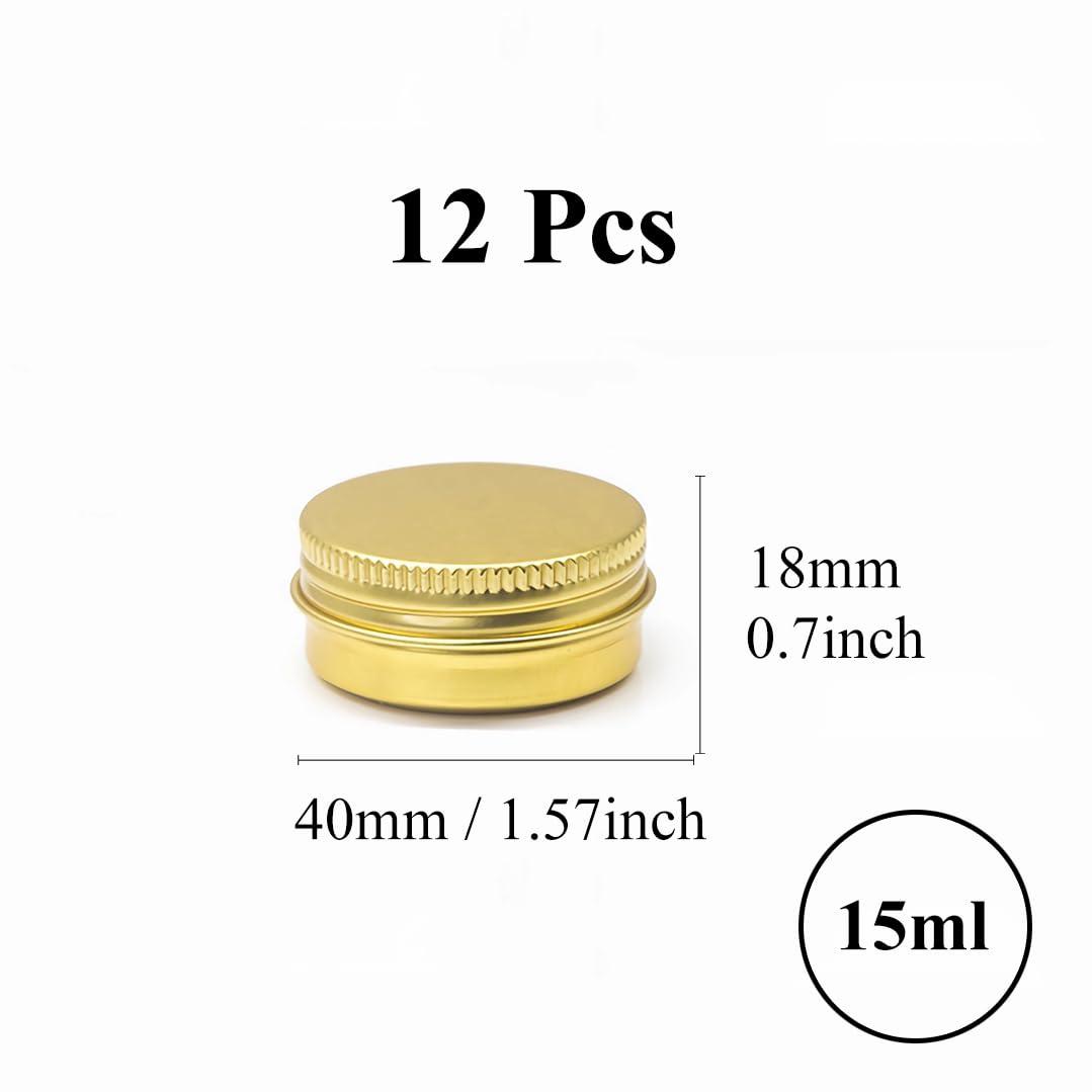 Generic LXLK 12 Pack 15ML Gold Aluminum Lip Balm Tins Cans Jars Empty Refillable Containers with Screw Lid Round Travel Cosmetic Storage Bottle for Powder Candle Salve Spice Cream Anti-Leakage